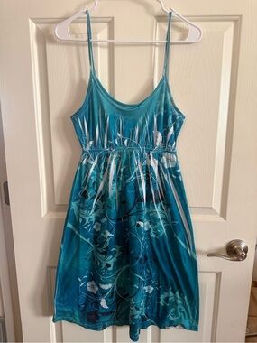 Women's Teal Floral Spaghetti-Strap Midi Dress